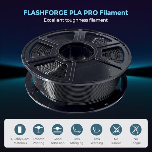 Image of FLASHFORGE 3D Printer Filament, PLA PRO Filament 1.75mm, 1KG Spool (2.2lbs), Dimensional Accuracy + /- 0.02mm for FDM 3D Printers, Better Tenacity & No Knotting (Black)