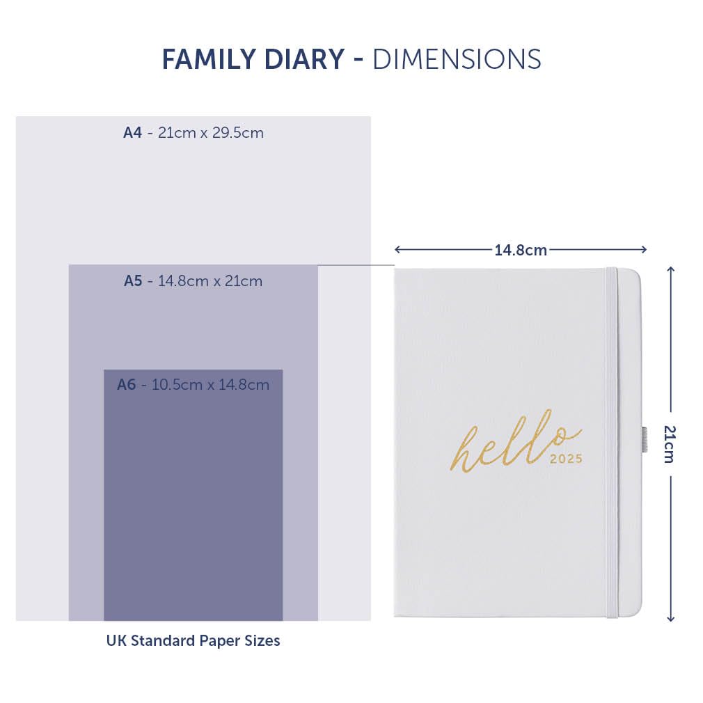 Busy B Family A5 Agenda 2025 - Agenda settimanale con 5 orari, copertina in ecopelle viola e lamina d'oro - Include agenda dell'anno, compleanni, note da strappare e nastro segnapagina