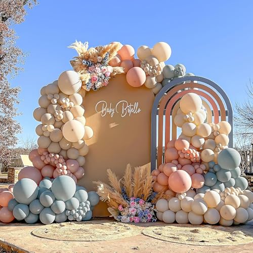 Image of Gender Reveal Balloon Arch Kit 139Pcs Dusty Pink and Fog Blue Balloons White Sand Balloons for Boho Wedding Bride Anniversary Birthday Baby Shower Bridal Bear Theme Decorations