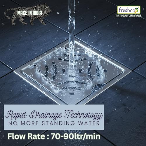 Image of Freshco 5x5 SS 304 Floor Drain Jali - Mercury Series (Hinged Design) - Heavy Duty 1.5mm Grating - Flip-Open Top with Anti Odor Cockroach Trap - Fits 110mm Pipe