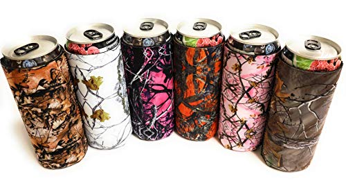 Baxendale's Slim Can Coolie Sleeve Cute Camo Design 6 Pack Tall Skinny Neoprene