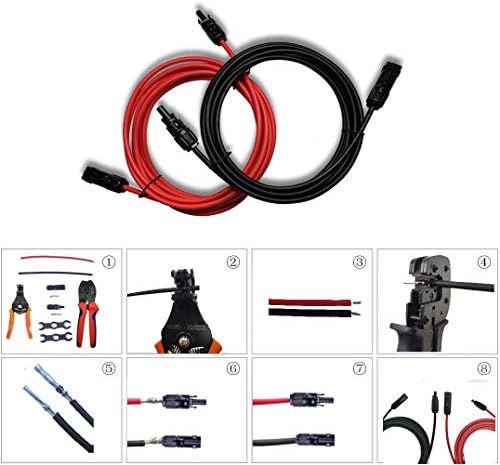 Slocable 12AWG 20ft Solar Panel Cable Extension with IP68 Waterproof 1500V Female and Male Adapter Kit (20ft 12AWG)