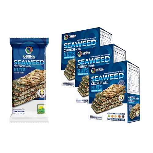 Seaweed Crunch with Nuts Sesame Taste – ODEHA Vegan Snack Bars with Cashews, Almonds & Pumpkin Seeds – Premium Asian Chips – Sandwich Seaweed – Seaweed Sheets, Office Snacks – Pack Of 3