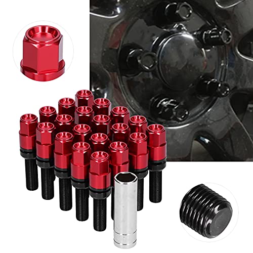 Image of Qiilu Extended Lug Bolts, 20pcs Steel Extended M12x1.25 28mm Thread with Sleeve Universal for Car (Red)