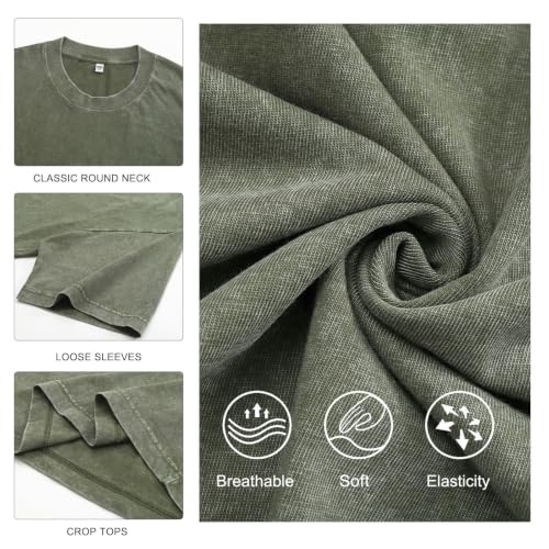 KEEPSHOWING Oversized Tshirts for Men Acid Wash Crewneck Cotton Graphic Tees Basic Short Sleeve Loose Fit Tops 2026(AG-L) Army Green — view 5