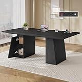 UPOSOJA 63 in Executive Desk with Power Outlets, Modern Home Office Desk with Storage Cabinet, Wood Computer Desk Business Workstation Desk Conference Table (Black)