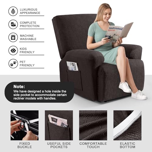 Timeles Recliner Covers Recliner Chair Covers Reclining Couch Covers Sofa Slipcovers Stretch Soft Washable (Single-Seater, Dark Chocolate) by Timeles - Image 3
