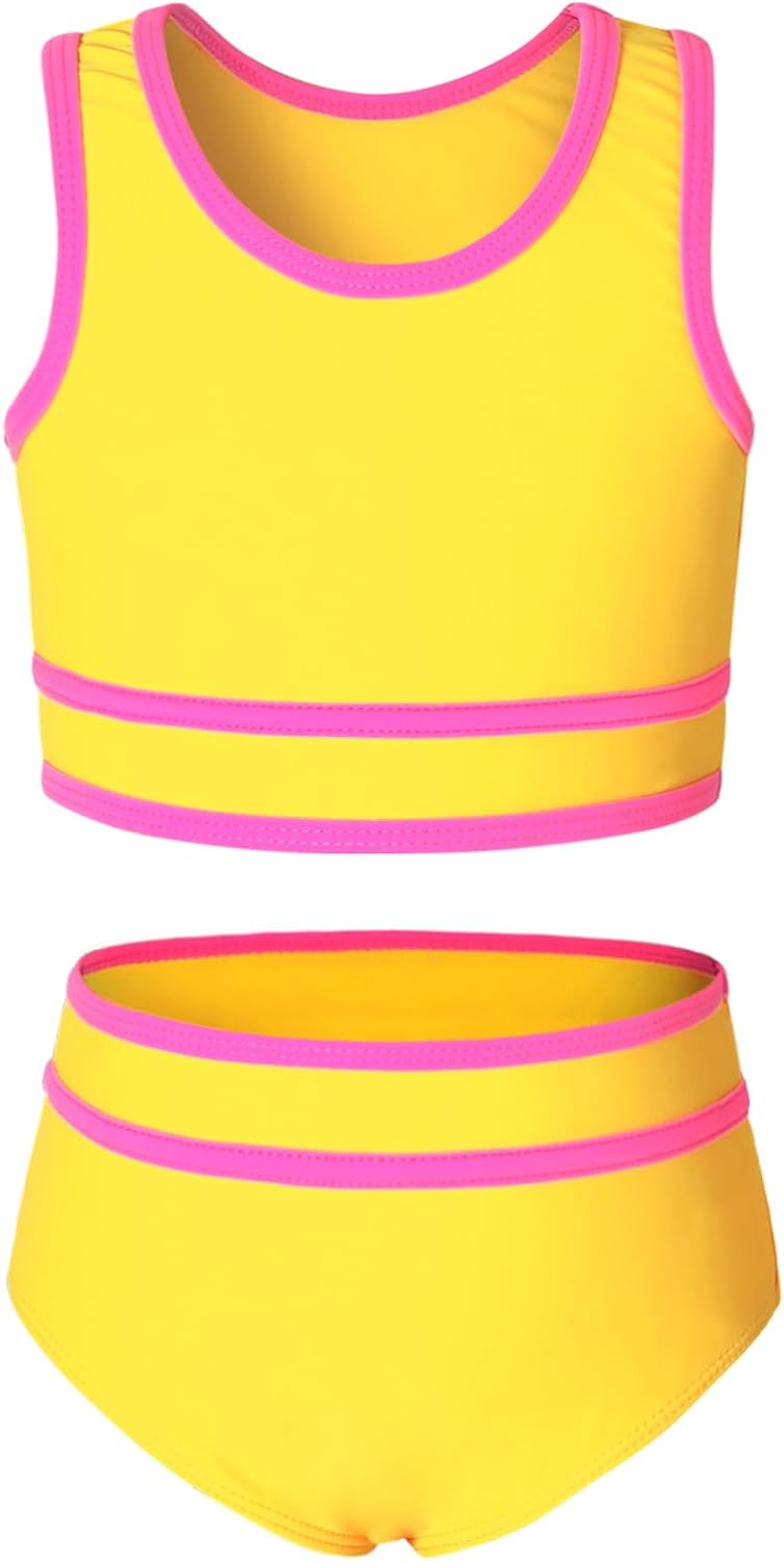YOUNGER TREE Girls Swimsuit Sleeveless Tankini 2 Piece Bikini Sets Beach Sport Bathing Suit for Toddler Kids Girl