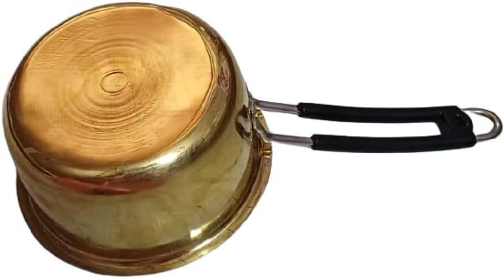 Hand‑Coated Brass Tea Maker & Saucepan – Tin‑Coated Kalai Interior for Even Heating – Classic Milk, Tea & Sauce Pan with Sturdy Stainless Handle