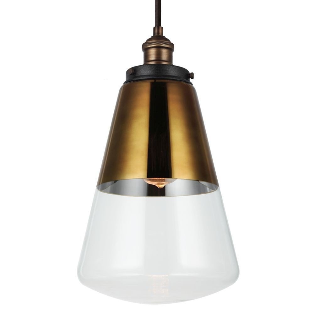 Feiss P1373PAGB/DWZ Waveform Glass Pendant Lighting, Brass, 1-Light (10"Dia x 17"H) 60watts