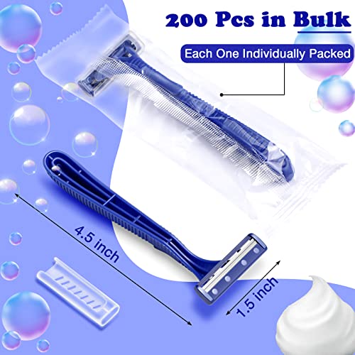 200 Pieces Disposable Razor Bulk For Men Individually Wrapped Twin Blades Shaving Razor Mens Razors For Shaving Safety Hotel Guest House Travel Home Use Portable, Blue #TOP1