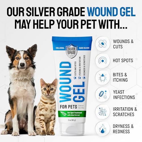 Image of Wound Gel Tube for Pets - Dog Wound Care with Silver & Aloe - Cat & Dog Hot Spot, Scratches, Cuts, Bites Care - Help with Abrasions & Sores in Horses - Safe Breeds - 2 Oz