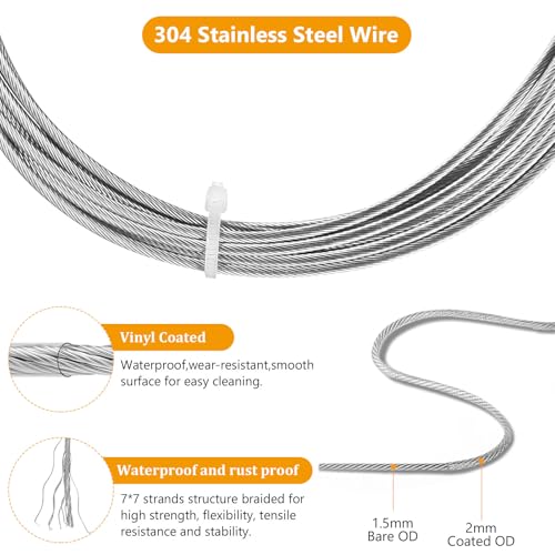 5m Wandhalterung Set,Spannseil Edelstahl Vorhangdraht,Spanndraht,Seilspanngarnitur Gardinenseilsystem Spannsystem für Wäscheleine Duschvorhänge Balkon Gardinen Wäscheleine Draußen Vorhangseil Outdoor