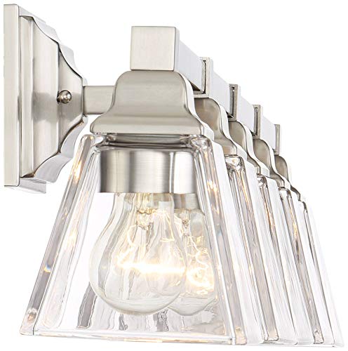 Regency Hill Mencino Modern Wall Mount Light Satin Nickel Silver Metal Hardwired 35 1/4" Wide 5-Light Fixture Clear Glass Shade For Bathroom Vanity Mirror House Home Room Decor #TOP2