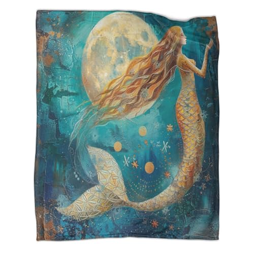 kaiyun Sirena Colchas Patchwork,Suaves Y Cálidas Océano Mantas De Franela Estampada para Casa Y Camping 50x60inch(127x152cm)