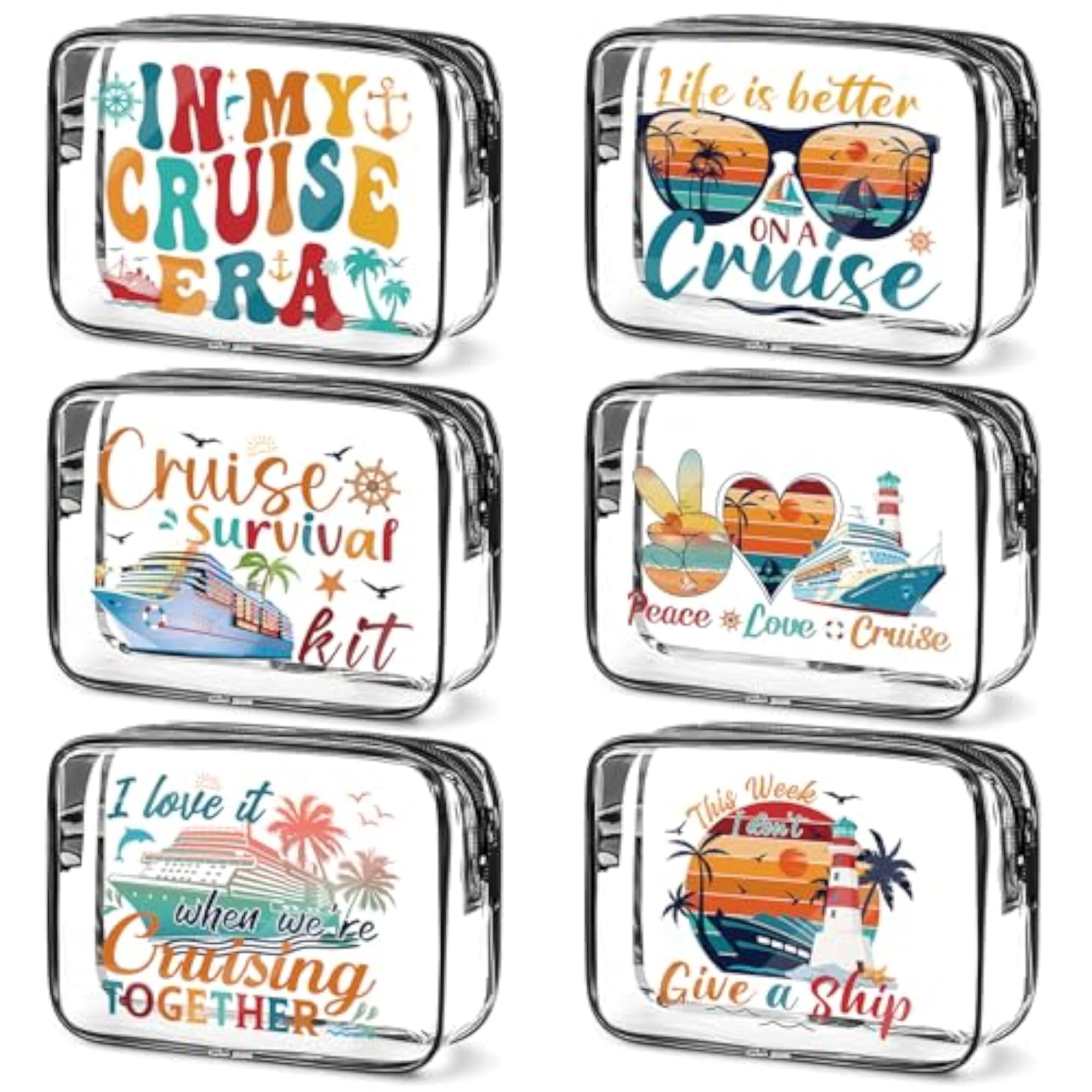 Cruise Ship Essentials Makeup Bag Set, 6Pcs Clear Bags