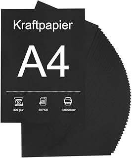 50 hojas de papel de tono, color negro, A4, papel negro de 200 g/m², cartón A4, papel para pintar, hacer tarjetas, invitaciones, álbumes de recortes, manualidades