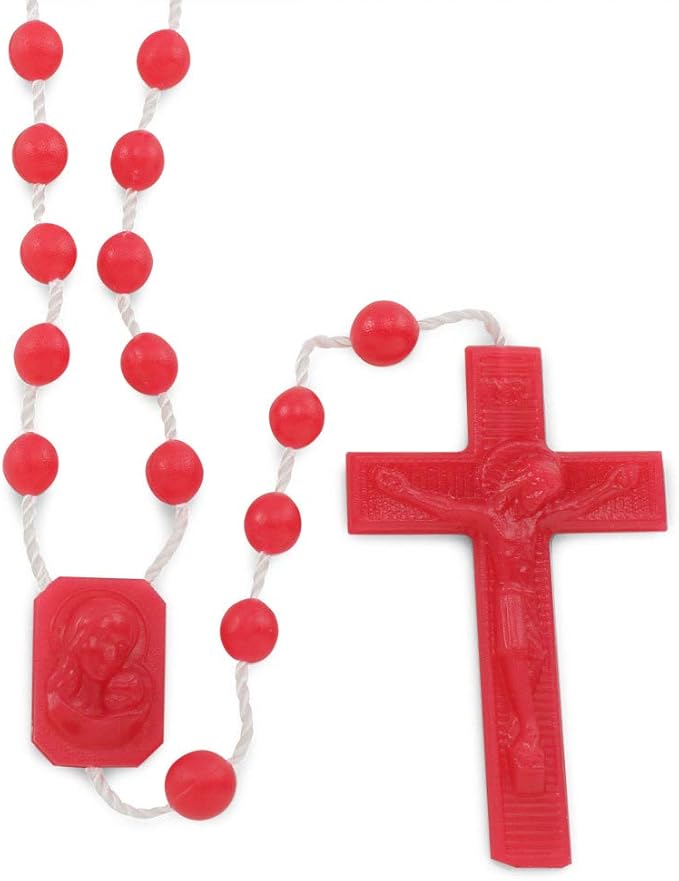 Plastic Rosary Beads Red Bulk Pack of 25 Rosaries Made in Italy of