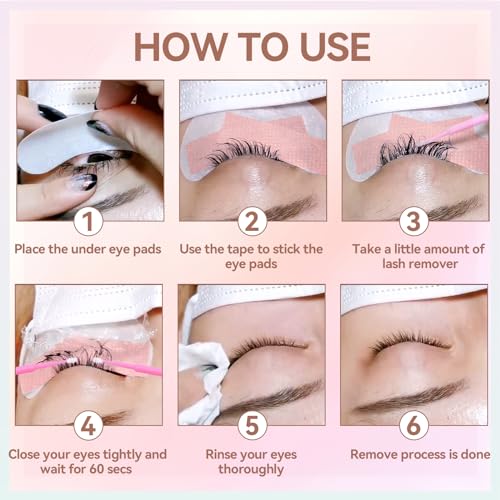 Eyelash Extension Remover, Rose Scent, Lash Remover for Lash Extensions with Eye Pads, Micro Brushes and Lash Tape, Powerful Eyelash Glue Remover (10g)