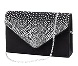 Sac à bandoulière avec strass pour femme, style vintage, enveloppe plissé, sac à bandoulière, sac à main, sac de soirée - Noir - Taille unique