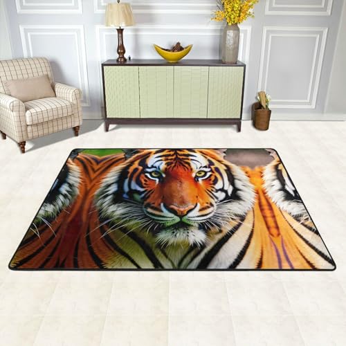 Tapis super doux pour salon à rayures de tigre orange et moelleux - 3