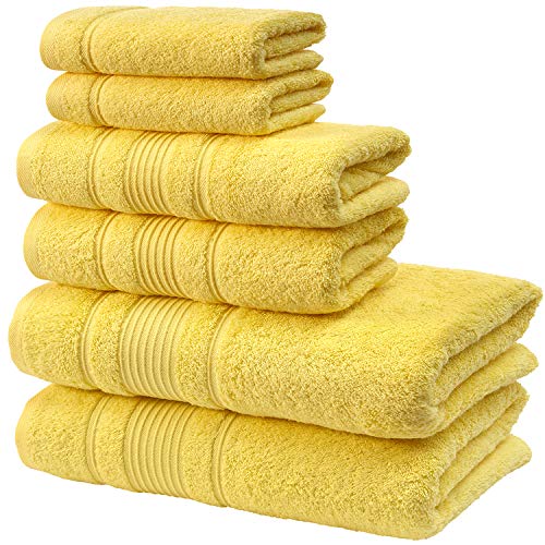 Qute Home 6-Piece Bath Towels Set, 100% Turkish Cotton Premium Quality Bathroom Towels, Soft and Absorbent Turkish Towels, Set Includes 2 Bath Towels, 2 Hand Towels and 2 Washcloths (Yellow) - Thumbnail 6