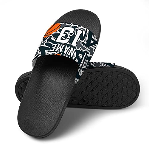 Custom Sports Slides Personalized Slippers Sandals Basketball Graffiti Basketball Quick Drying Slippers Indoor Outdoor，Gift for Men Youth Boy3