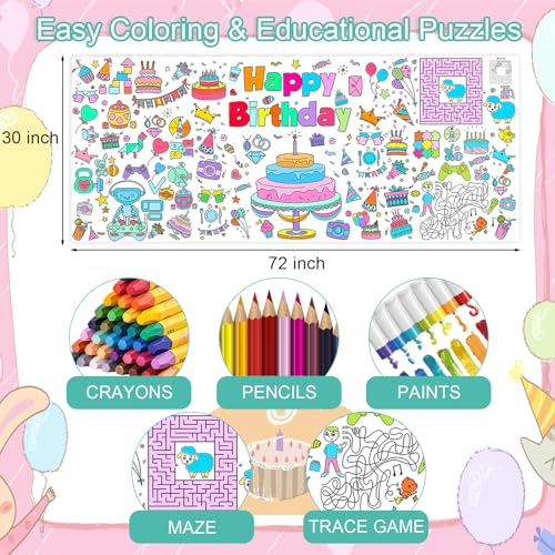 Leezead Happy Birthday Coloring Poster, 72 X 30 Inch Giant Birthday Painting Tablecloth for Classroom Art Activities Party Supplies - image 7