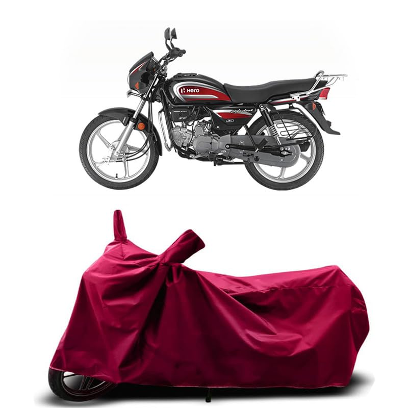 Image of DUFFEL-Two Wheeler Bike Cover Compatible for Hero Splendor+ New Heat Protectio /UV-Rays /Birds Dropping /DustProof /Waterproof Indoor Outdoor and Parking Full Protection All Variants [MAHROON]