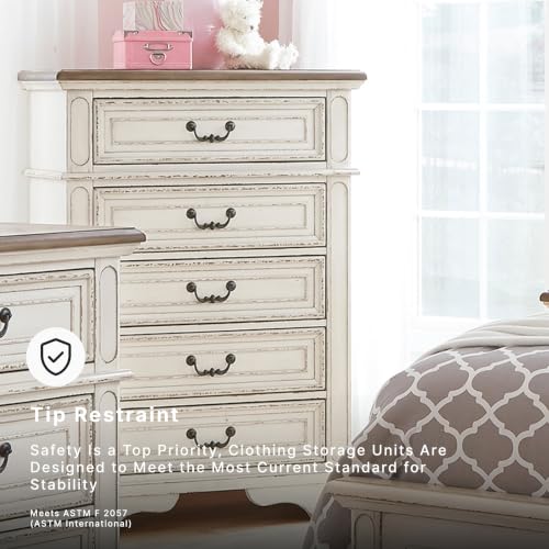 Image of Signature Design by Ashley Realyn Tall Chest of Drawers, White Dresser