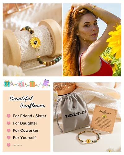 Image of Tarsus Sunflower Gifts for Women Teens - Positivity, Love & Strength | Unique Gift for Birthday, Christmas, or Thank You Occasion, Sunshine Sunflower Bracelet for Friends Coworkers Daughter...