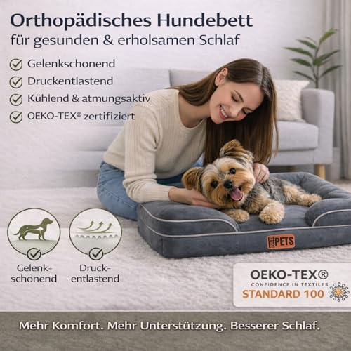 CORTES PETS Orthopädisches Hundebett für Kleine Hunde 61x48 cm -Hundekörbchen - Hundekissen - Waschbar - mit erhöhte Ränder - Hundesofa kleine Hunde – Memory Foam - Wasserfeste Hundebetten