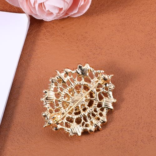 Image of Gold Crystal Brooch, Champagne Gold Small Brooches Pin for Women, Vintage Diamante Elegant Brooches for Clothes, Sweater, Coat, Scarves, Dress, Wedding, Bridal