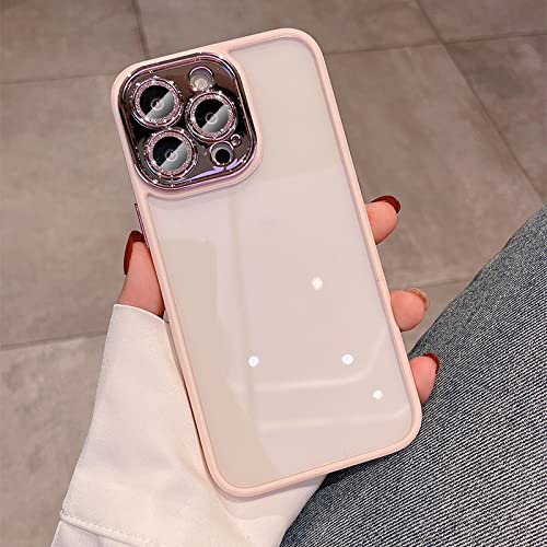Coque iPhone 13 Pro Max rose transparente rigide et pailletée avec protection d'objectif