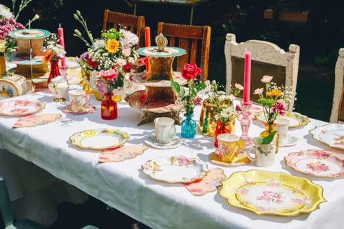 Talking Tables Tazze di Carta con Piattino in Confezione da 24 - Tazze per Tè Caldo con Piattini in Stile Vintage Floreale - Stoviglie Usa e Getta Linea Truly Scrumptious - immagine 5