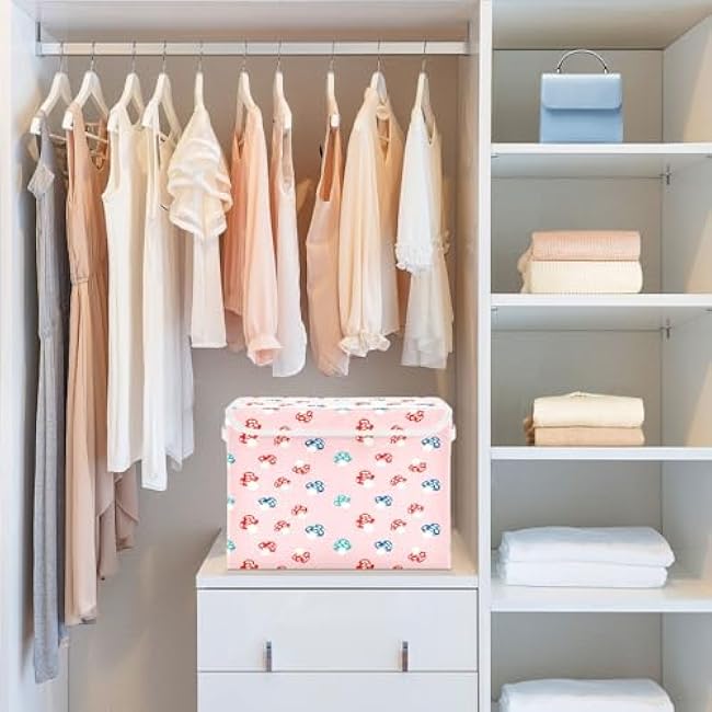 Mushroom Storage Bins with Lids Decorative Fabric Storage Boxes with Handles Closet Organizer Foldable Toy Basket Baby Basket for Nursery Bedroom Office