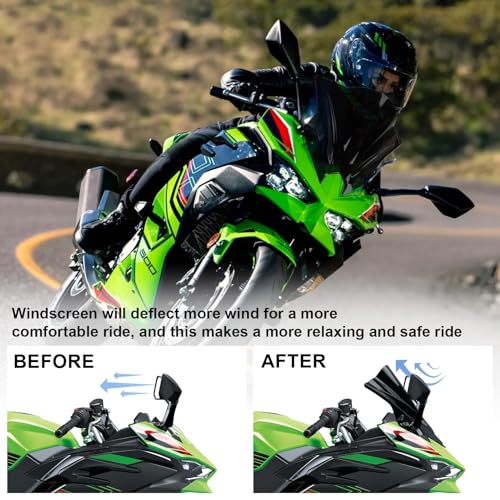 Image of PSLER Motorcycle Windshield Windscreen for Ninja 500 2024-2026, Black | Double bubble windshield helps deflect wind for highway and daily rides, various colors with aggressive looking design