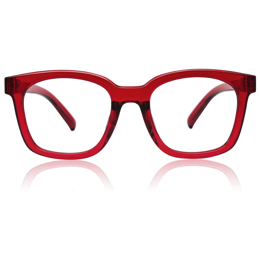 JiSoo Oversized Reading Glasses 1.25 Women, Designer Red Readers Large Frame with Spring Hinge, Red 1.25