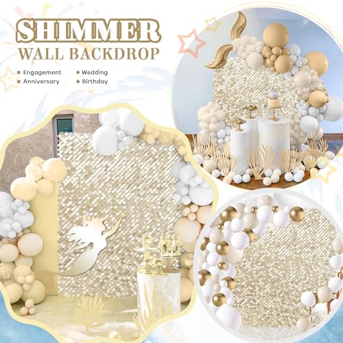 Image of Light Gold Shimmer Wall Backdrop - 24 Panels Sequin Disco Backdrop for Birthday, Wedding, Engagement & Mermaid Wall Decoration