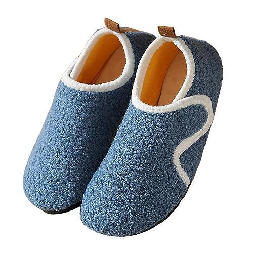 Cozozn Zapatillas de Estar por Casa para Niño Pantuflas Invierno Interior Dormitorio Suave Casa Caliente Zapatos Antideslizantes Peluche Slippers, Azul, Talla 32/33 EU=34/35 CN
