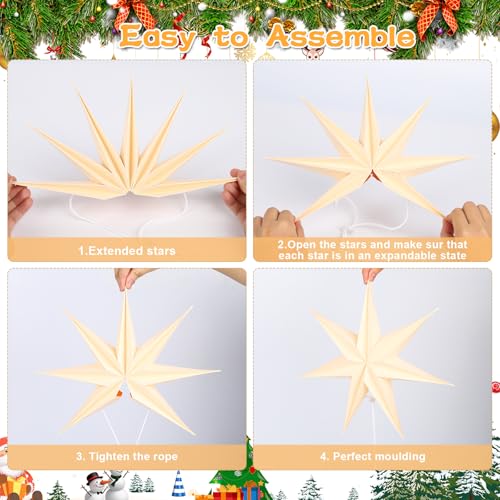 Image of 12 Inches 5 PCS Sage Green Paper Star Lanterns Hanging Stars Christmas Party Decorations Hanging Lampshade Christmas Wedding Birthday Christmas Home Party Decorations(7 Pointed)