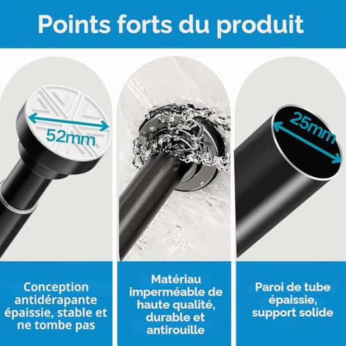 Tringle à rideau noire 25mm sans perçage extensible haut de gamme - 4