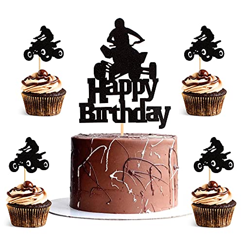 UNIMALL Unimall Pack of 25pcs Happy Birthday Motorcycle Cake Topper ATV Cupcake Topper, Black Flash...