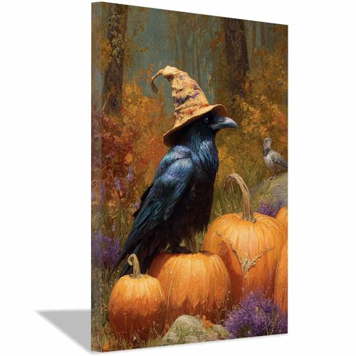 Toile d'Halloween ambiance mystérieuse DunPei Décor grand tableau encadré jaune