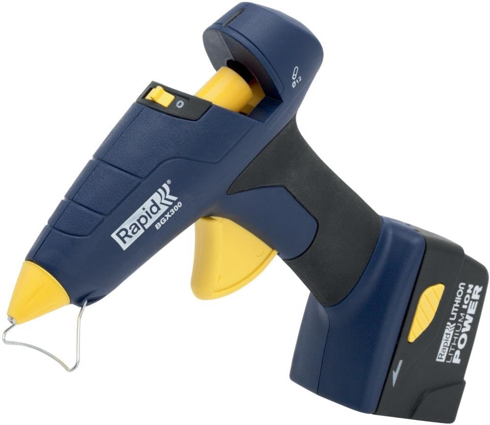 Rapid Akumulatorowy pistolet do klejenia na gorąco BGX300, 12 mm pistolet do klejenia i naprawy, 60 minut pracy bezprzewodowej, akumulator litowo-jonowy 7,4 V