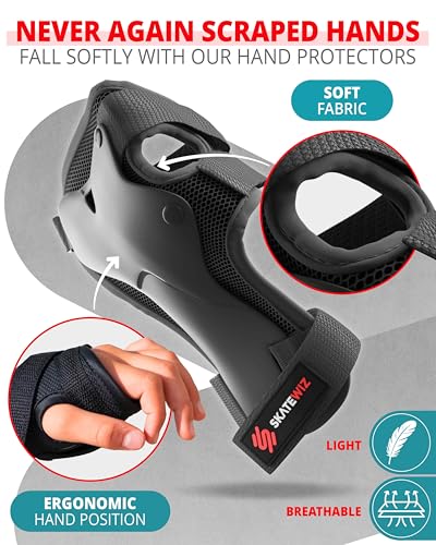 Image of SKATEWIZ Kids Knee Pads and Elbow Pads Set - Wrist Guards for Skateboarding - Smash - Size S Black - Skating Protective Gear, Roller Skates, Skateboard - Ice Skating Kids