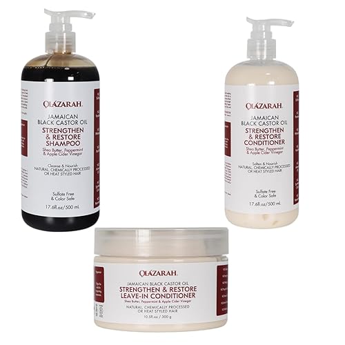 OLAZARAH Paquete de cuidado del cabello de aceite de ricino negro jamaicano Acondicionador (17 onzas líquidas), champú (17 onzas líquidas),