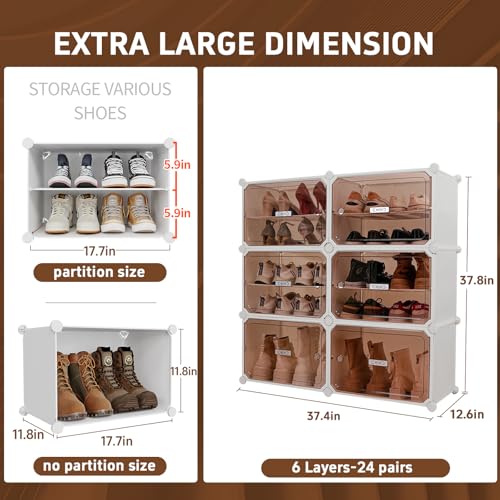 Image of MAGINELS 6-Tier Shoe Rack,Expandable Plastic Shoe Cabinet. Shoe Storage with Door,Entryway, Closets, Hallway, and Bedroom.Accommodates Up to 24 Pairs of Shoes.Grey (6 Tier 24 Pairs(White))