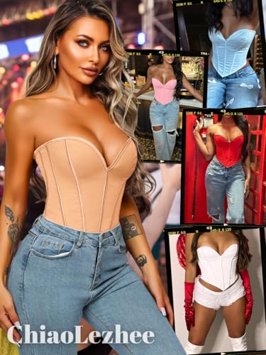 Image of ChiaoLezhee Heart Corset Top For Women, Sexy Concert Outfits Going Out, Strapless Crop Top, Overbust Bustier