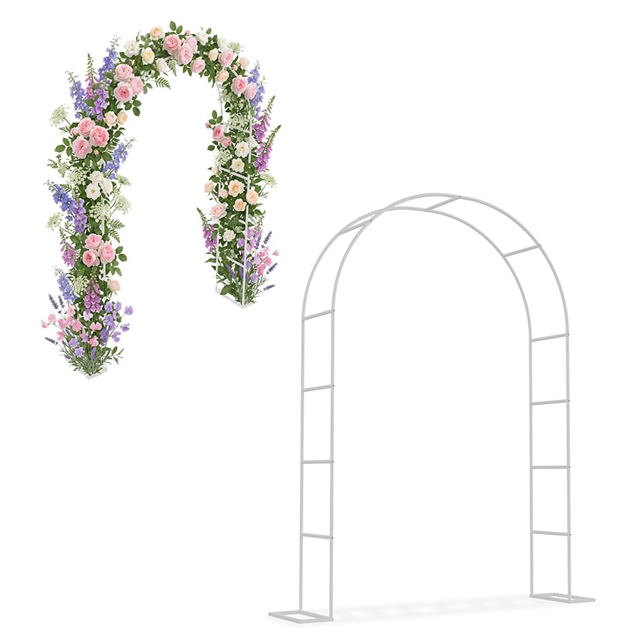 LARS360 Garden Arch Trellis, Metal Rose Arch for Climbing Vines & Plants, Garden Archway with Stable Base, for Weddings, Parties and Outdoor Decoration (White)